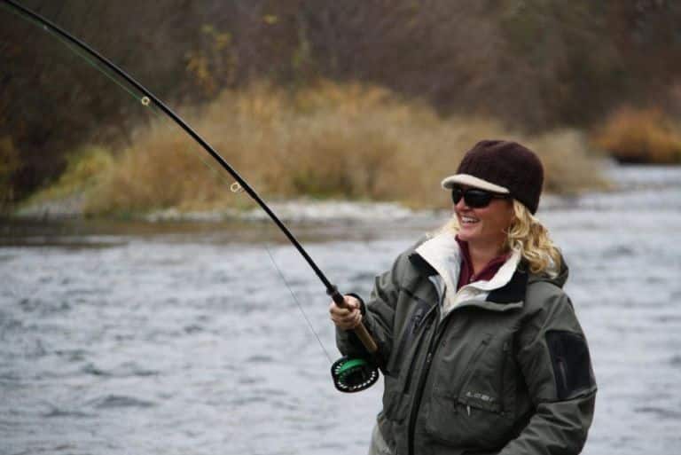Rachel Andras Spey Fishing Tips - Carrie Roche landing a beautiful Rogue steelhead