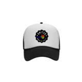 Black and White Foam United Women on the Fly Trucker Hat - Rainbow Logo - Front View