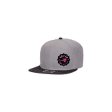 Black-Gray 6 Panel Mid Profile Snapback Hat - Flat Bill - United Women on the Fly Pink Fly - Front