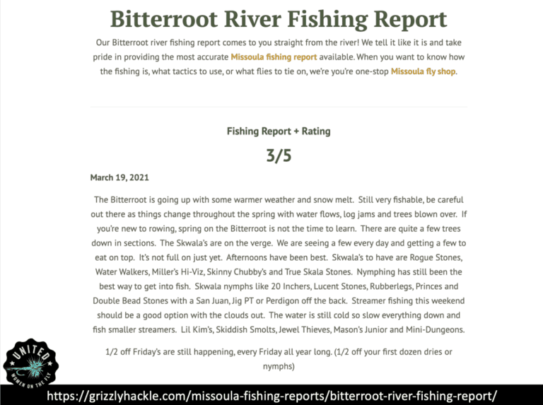 Grizzly Hackle Skwala Fishing Report
