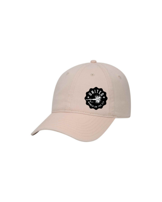 Khaki 6 Panel Low Profile Unstructured Dad Hat - United Women on the Fly White Logo - Front
