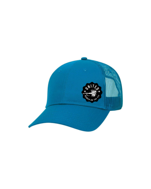 Lake Blue United Women on the Fly Youth Trucker Hat - White Logo - Front