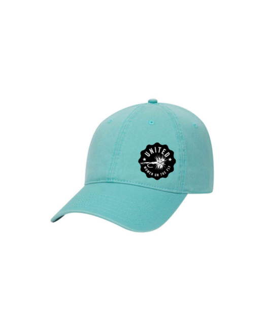 Turquoise 6 Panel Low Profile Unstructured Dad Hat - United Women on the Fly White Logo - Front