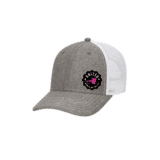 Charcoal Gray and White UWOTF Low Profile Structured Trucker Hat with Pink Logo
