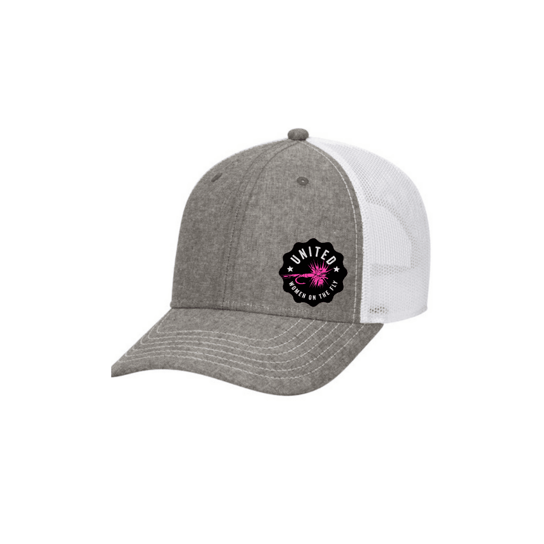 Charcoal Gray White Low Profile Uwotf Pink Logo Structured Mesh Trucker Hat United Women On The Fly